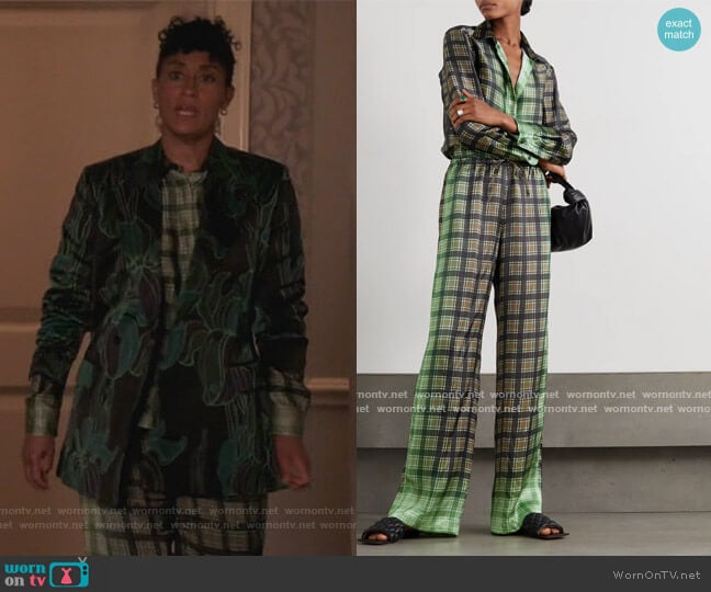 Ombre Plaid Blouse and Pants by Dries Van Noten worn by Rainbow Johnson (Tracee Ellis Ross) on Black-ish