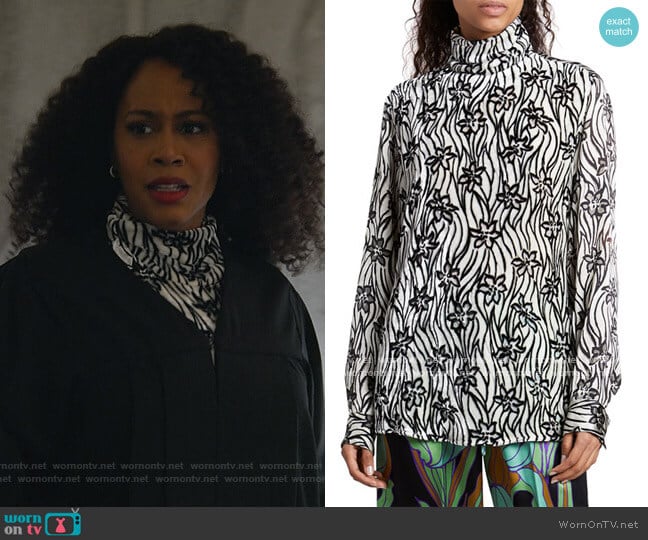 Contisy Floral Velvet Turtleneck Top by Dries Van Noten worn by Lola Carmichael (Simone Missick) on All Rise