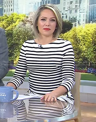 Dylan’s white and black striped dress on Today