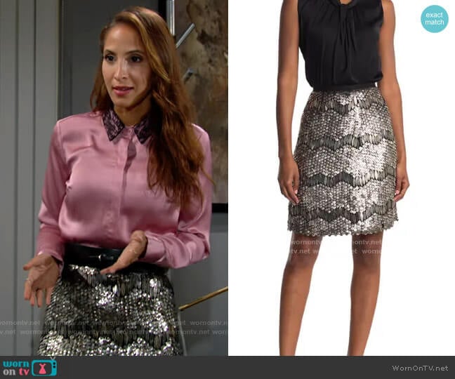 Elie Tahari Embellished Skirt worn by Lily Winters (Christel Khalil) on The Young and the Restless