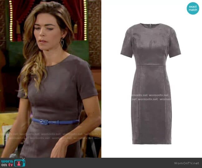 Elie Tahari Emily Faux Suede Dress worn by Victoria Newman (Amelia Heinle) on The Young and the Restless