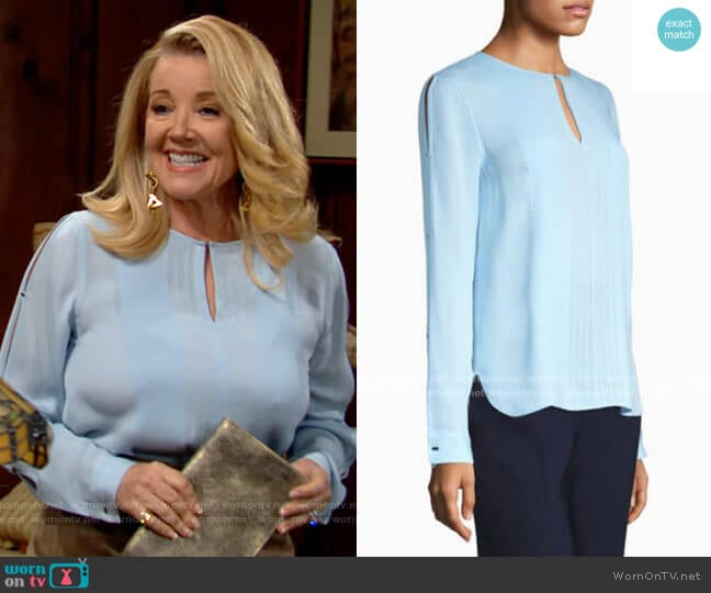 Elie Tahari Jolene Blouse worn by Nikki Reed Newman (Melody Thomas-Scott) on The Young and the Restless