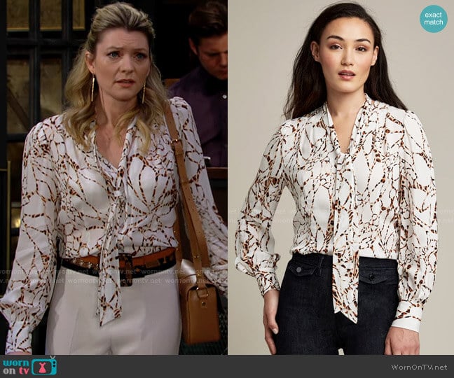 Elie Tahari Percy Mosaic Blouse worn by Tara Locke (Elizabeth Leiner) on The Young and the Restless