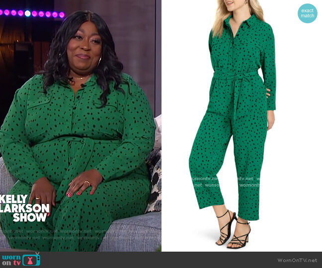 WornOnTV: Loni’s green dotted jumpsuit on The Kelly Clarkson Show ...