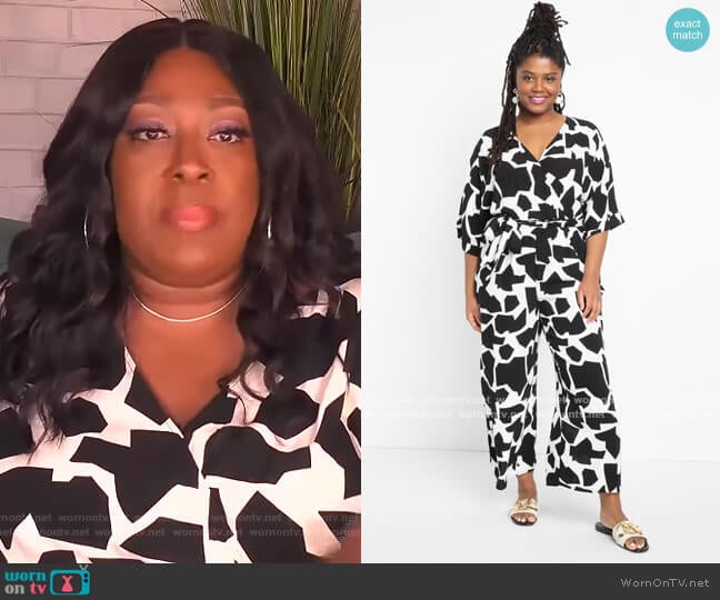 Piped Puff Sleeve Jumpsuit by Eloquii worn by Loni Love  on The Real