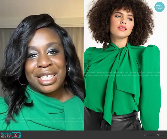 Tie Neck Bow Blouse by Eloquii worn by Uzo Aduba on Live with Kelly and Ryan