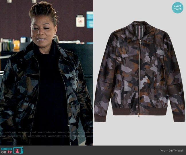 Etro Printed Pony Skin Bomber Jacket worn by Robyn McCall (Queen Latifah) on The Equalizer