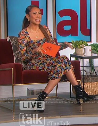 Elaine’s floral square neck dress on The Talk