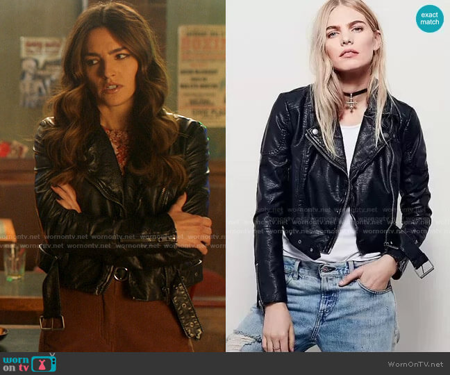 Free People Belted Vegan Leather Jacket worn by Allegra Garcia (Kayla Compton) on The Flash