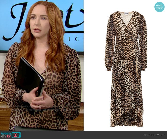 Ganni Leopard-print stretch-mesh midi wrap dress worn by Mariah Copeland (Camryn Grimes) on The Young and the Restless