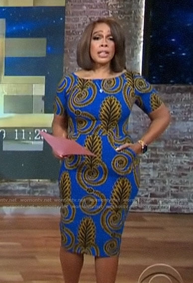 Gayle King’s blue printed dress on CBS This Morning