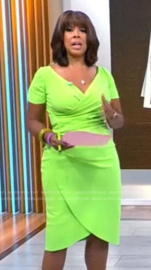 Gayle’s lime green wrap dress on CBS Mornings