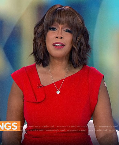 Gayle’s red asymmetric neck dress on CBS Mornings