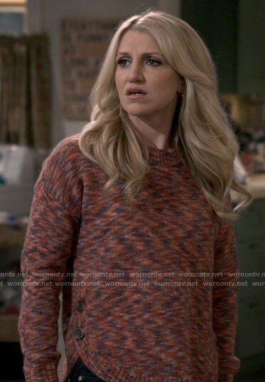 Gina’s red space dye sweater on B Positive