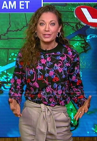 Ginger's black floral top and tie waist pants on Good Morning America