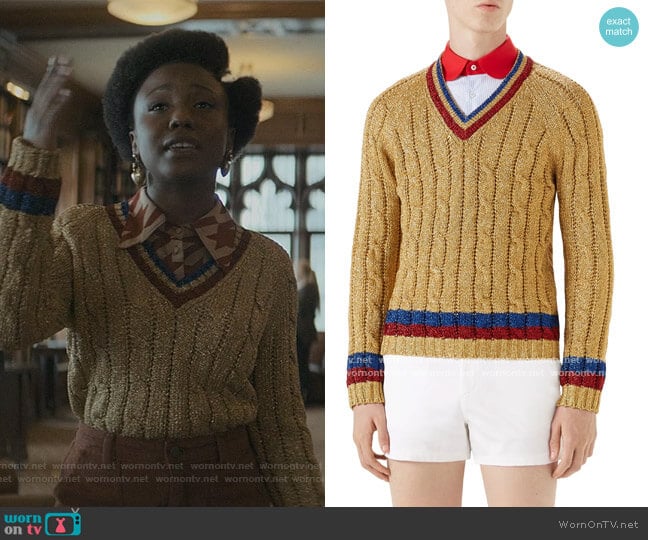 Metallic Lurex Cable Knit Sweater by Gucci worn by Judae’a Brown on The Chi