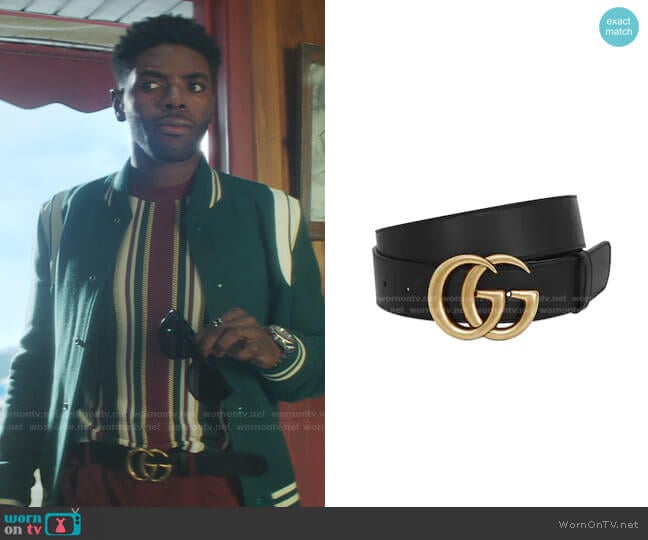 GG Gold Buckle Belt by Gucci worn by Tian Richards on Nancy Drew