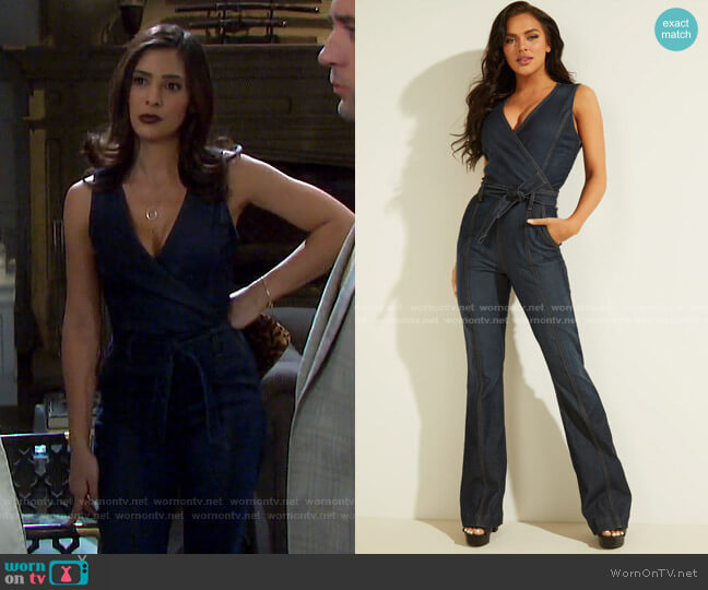 Eco Jayden Denim Jumpsuit by Guess worn by Gabi Hernandez (Camila Banus) on Days of our Lives