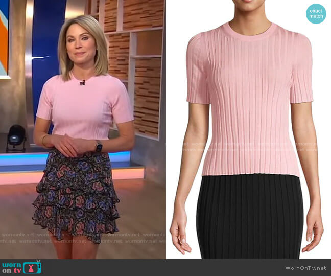 Wornontv Amys Pink Ribbed Top And Floral Mini Skirt On Good Morning America Amy Robach 