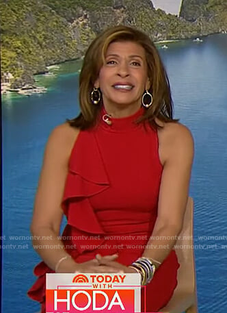 Hoda’s red ruffle sleeveless dress on Today