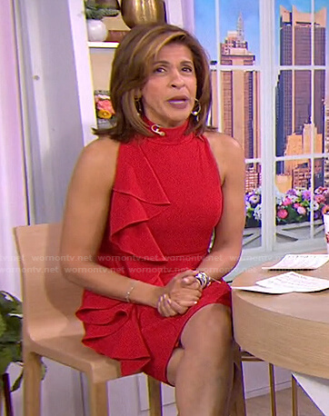 Hoda’s red ruffle sleeveless dress on Today