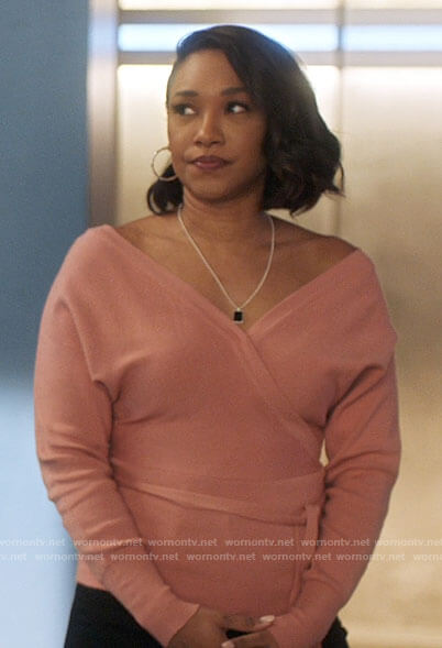 Iris's pink wrap sweater on The Flash