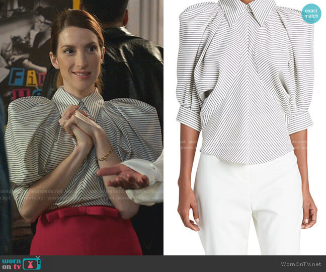 Striped Puff-Sleeve Silk Top by Isabel Marant worn by Lauren (Molly Bernard) on Younger