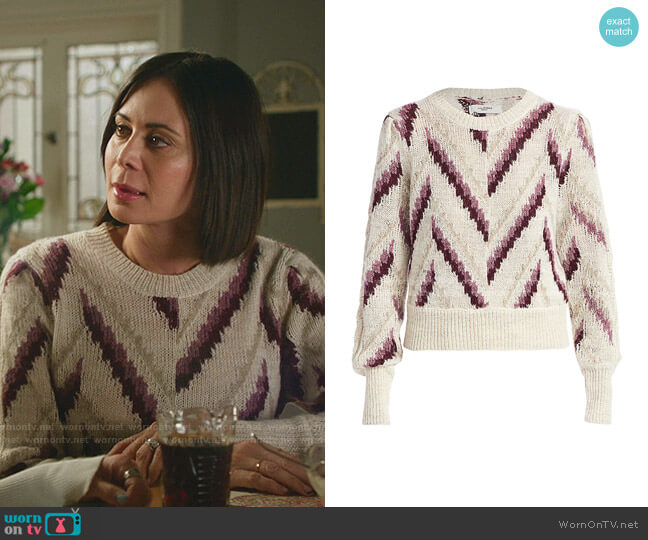 Glenny Chevron Stripe Sweater by Isabel Marant Etoile worn by Cassandra Nightingale (Catherine Bell) on Good Witch