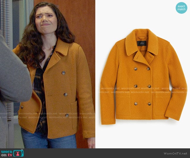 J. Crew Boiled Wool Peacoat in Warm Caramel worn by Violet Mikami (Hanako Greensmith) on Chicago Fire