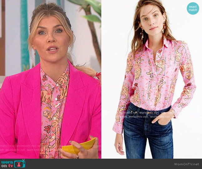 Perfect Shirt in Pink Bengal Tiger by J.Crew worn by Amanda Kloots on The Talk