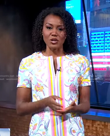 Janai’s white floral zip front dress on Good Morning America