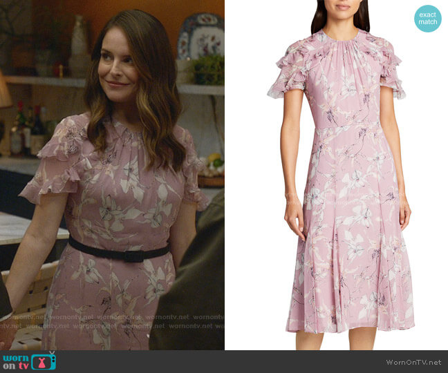 Floral Chiffon Flutter-Sleeve Midi Dress by Jason Wu worn by Isabella Colón (Yara Martinez) on Bull