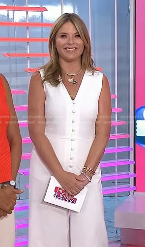 Jenna’s white button front v-neck jumpsuit on Today