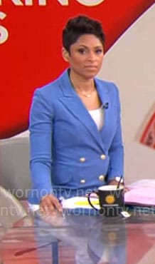 Jericka Duncan's blue double breasted blazer on CBS Mornings