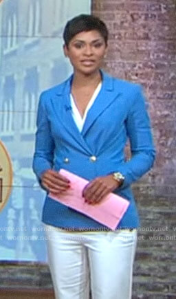 Jericka Duncan’s blue double breasted blazer on CBS This Morning