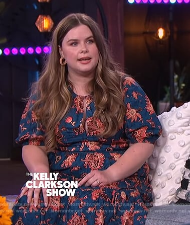 Jessie Ennis’s teal floral print dress on The Kelly Clarkson Show