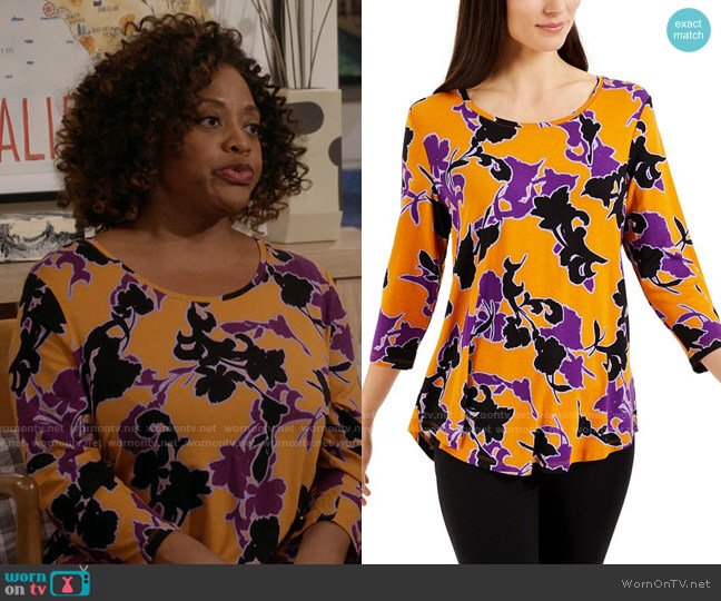 WornOnTV: Sharon’s orange and purple printed top on Call Your Mother ...