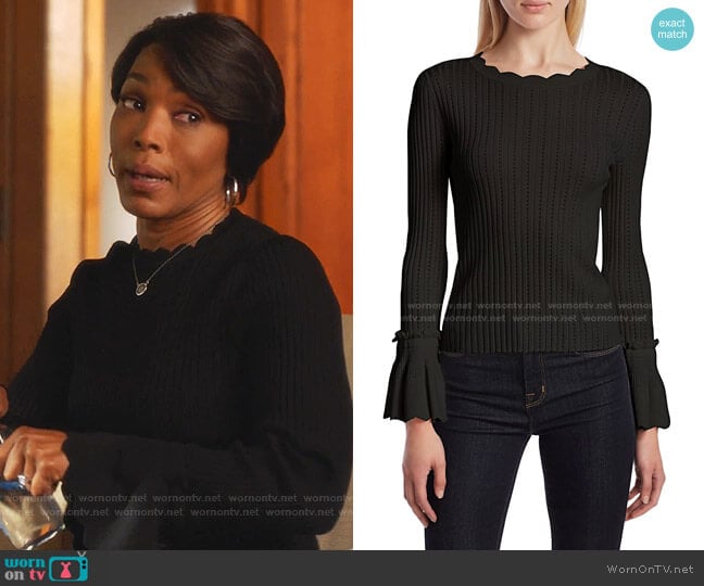 Scalloped Trim Sweater by Jonathan Simkhai worn by Athena Grant (Angela Bassett) on 9-1-1