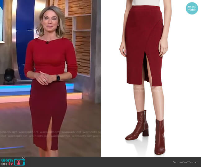 WornOnTV: Amy’s red ribbed top and wrap skirt on Good Morning America ...