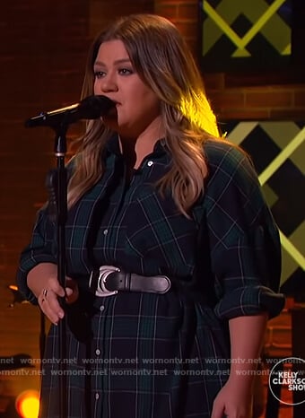Kelly’s blue plaid shirtdress on The Kelly Clarkson Show