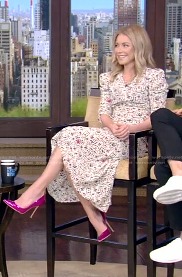 Kelly's white floral midi dress on Live with Kelly and Ryan