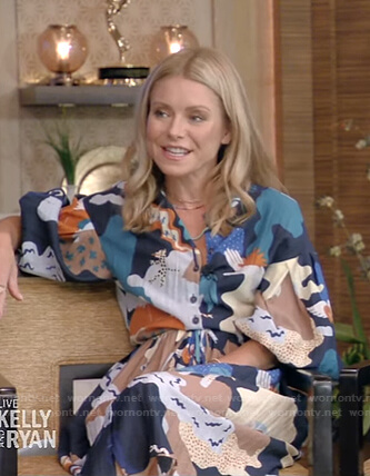 Kelly’s mixed print shirtdress on Live with Kelly and Ryan
