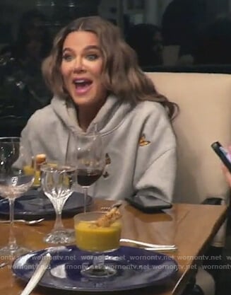 Khloe's gray butterfly embroidered hoodie on Keeping Up with the Kardashians