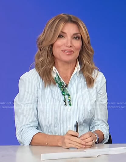 Kit’s blue striped embellished shirt on Access Hollywood