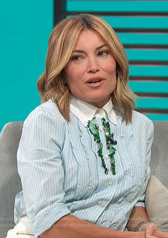 Kit’s blue striped embellished shirt on Access Hollywood