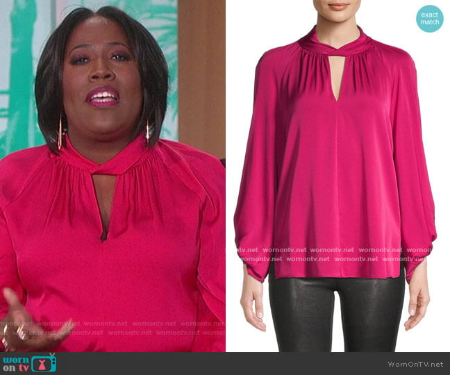 Joey Keyhole Silk-Chiffon Blouse by Kobi Halperin worn by Sheryl Underwood on The Talk