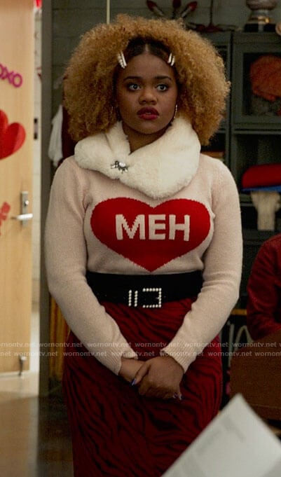 Kourtney's MEH heart sweater on High School Musical The Musical The Series