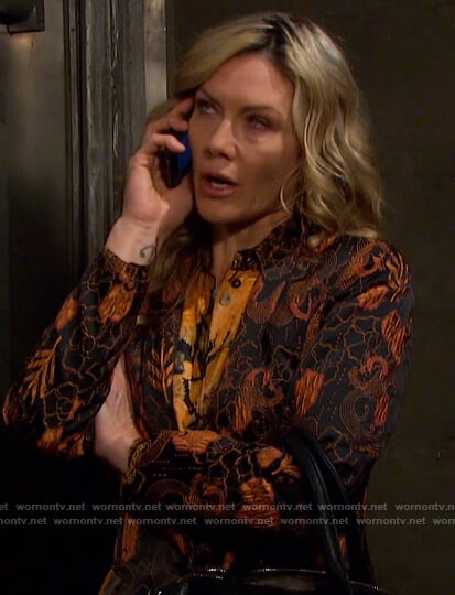 Kristen’s black floral print blazer on Days of our Lives