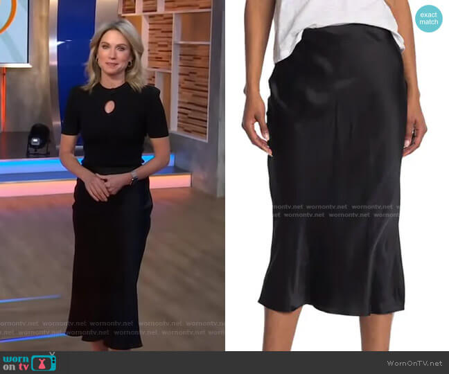 WornOnTV: Amy’s black keyhole top and satin skirt on Good Morning ...