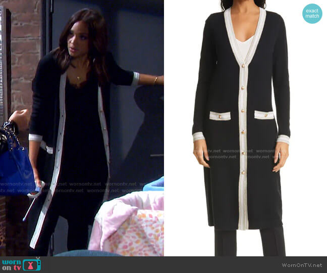 Tinsley Long Merino Wool & Cashmere Cardigan by L'Agence worn by Lani Price (Sal Stowers) on Days of our Lives